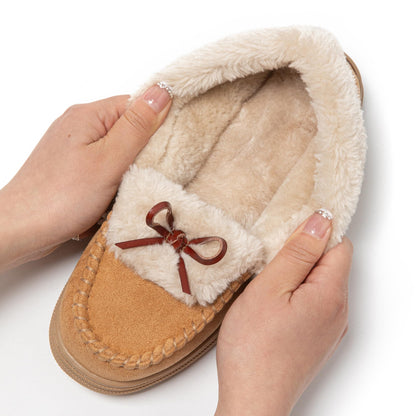 JOMIX Mokassins Damen Klassische Bootsschuhe Flache Loafer Comfort Segelschuhe Damen Slip On Schuhe mit Fliege Plüsch Gefüttert Hausschuhe