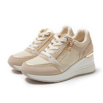 JOMIX Damen Sneaker mit Keilabsatz Mode Sportschuhe Bequeme Leder Freizeitschuhe Plateau Casual Schuhe