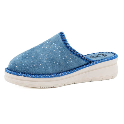 JOMIX Hausschuhe Damen Pantoletten mit Absatz Winter Bequeme Kunstwildleder Pantoffeln Made in Italy