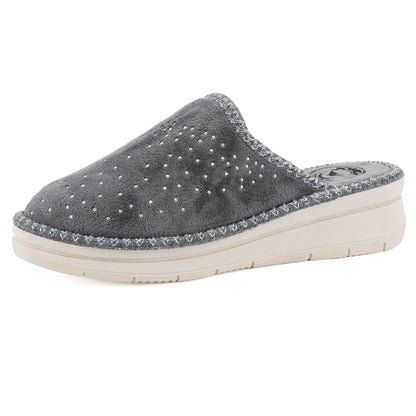 JOMIX Hausschuhe Damen Pantoletten mit Absatz Winter Bequeme Kunstwildleder Pantoffeln Made in Italy