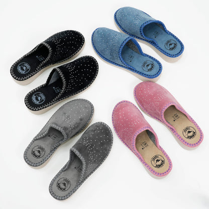 JOMIX Hausschuhe Damen Pantoletten mit Absatz Winter Bequeme Kunstwildleder Pantoffeln Made in Italy