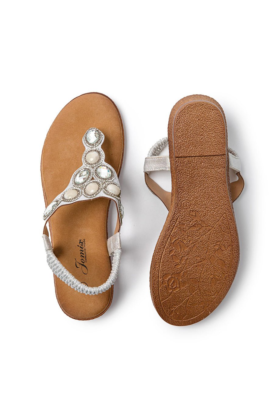 JOMIX Infradito Estive da Donna con Zeppa Bassa Decorate con Gioielli Strass e Chiusura Elastica SD9107