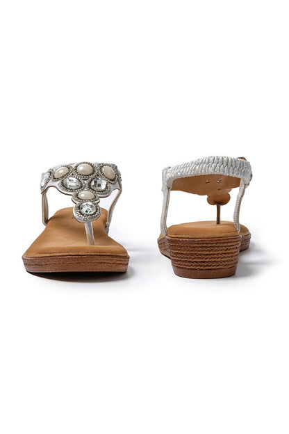 JOMIX Infradito Estive da Donna con Zeppa Bassa Decorate con Gioielli Strass e Chiusura Elastica SD9107