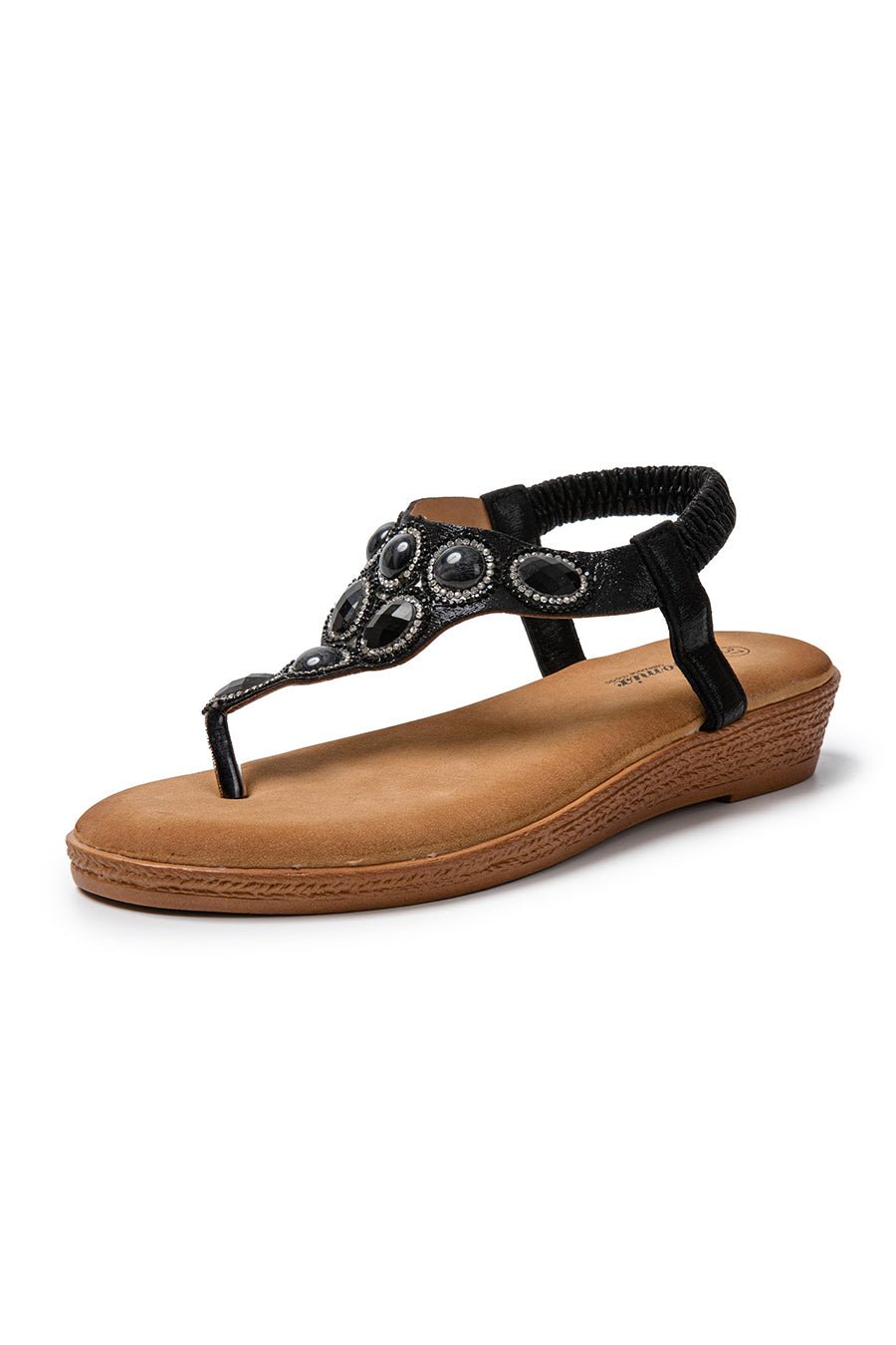 JOMIX Infradito Estive da Donna con Zeppa Bassa Decorate con Gioielli Strass e Chiusura Elastica SD9107