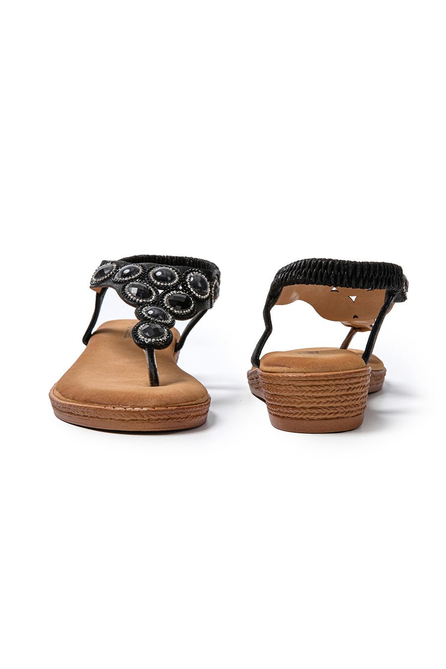 JOMIX Infradito Estive da Donna con Zeppa Bassa Decorate con Gioielli Strass e Chiusura Elastica SD9107