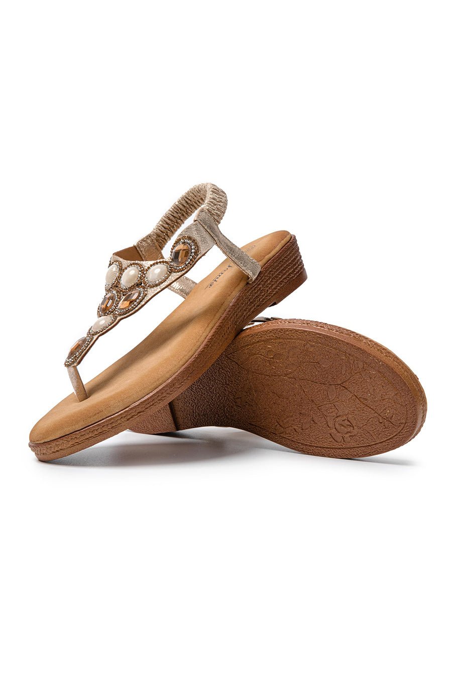 JOMIX Infradito Estive da Donna con Zeppa Bassa Decorate con Gioielli Strass e Chiusura Elastica SD9107