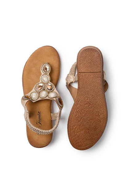 JOMIX Infradito Estive da Donna con Zeppa Bassa Decorate con Gioielli Strass e Chiusura Elastica SD9107