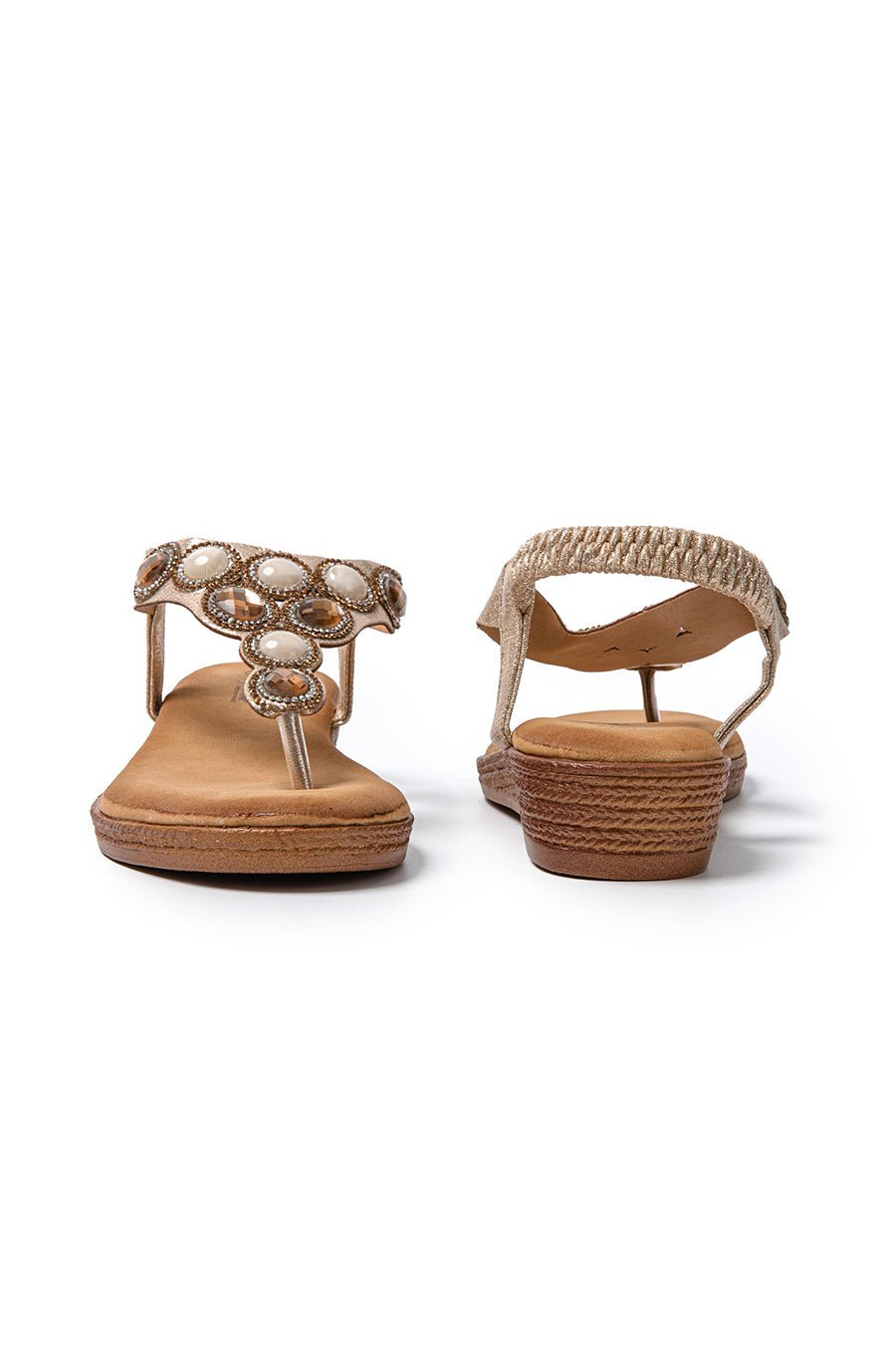 JOMIX Infradito Estive da Donna con Zeppa Bassa Decorate con Gioielli Strass e Chiusura Elastica SD9107