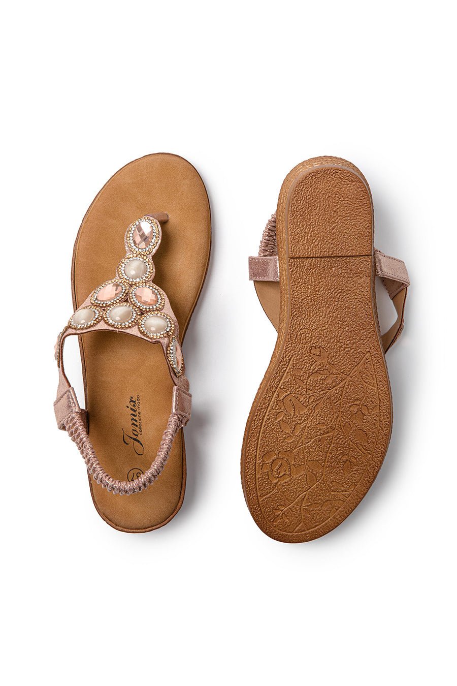 JOMIX Infradito Estive da Donna con Zeppa Bassa Decorate con Gioielli Strass e Chiusura Elastica SD9107