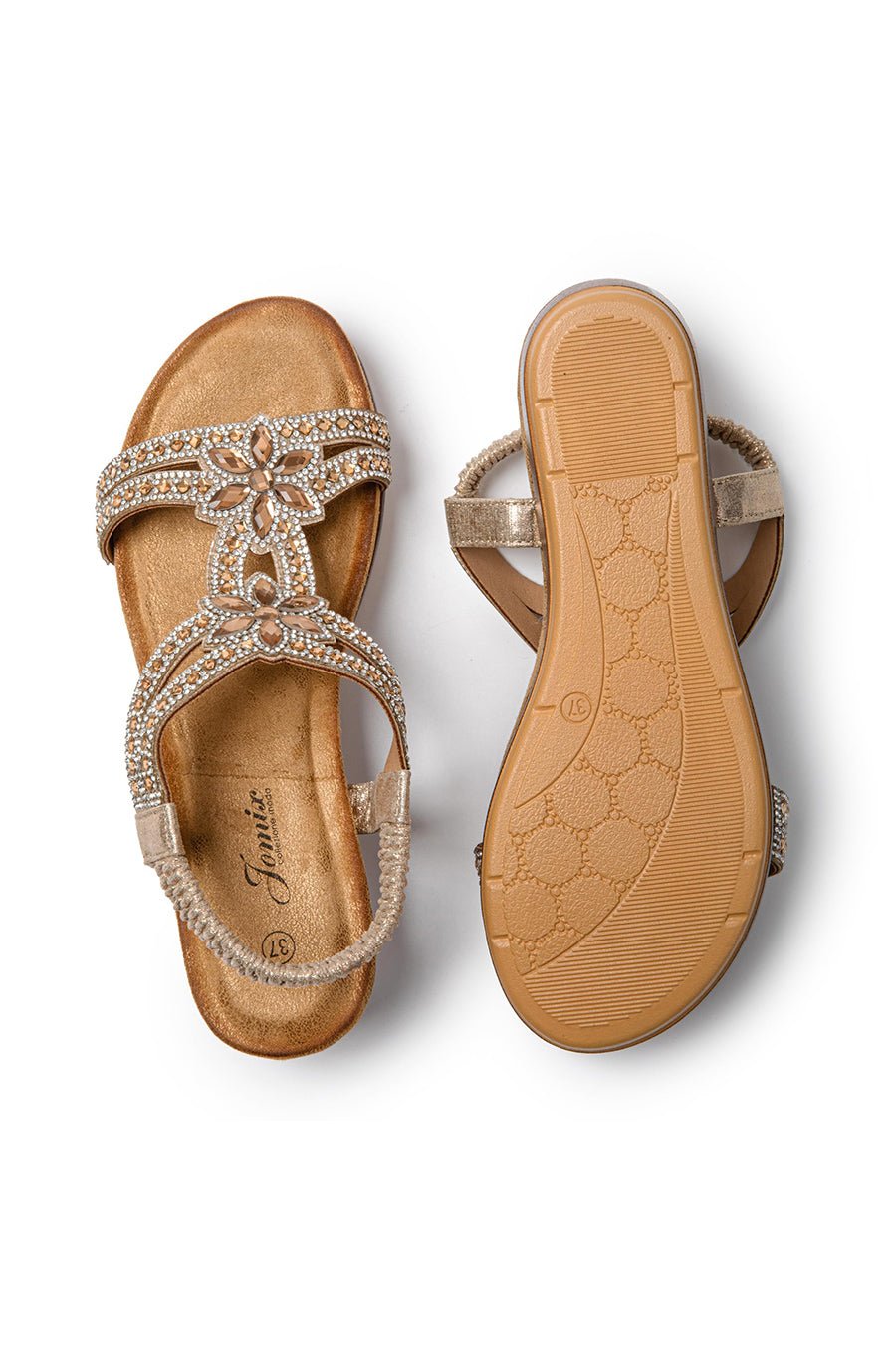 JOMIX Sandali Estivi da Donna con Eleganti Gioielli Strass e Chiusura Elastica SD9105