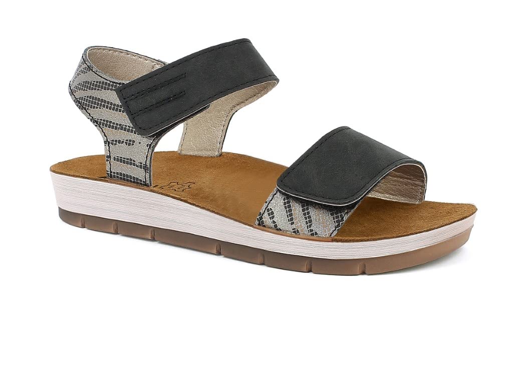 inblu Sandalias Bajas para Mujer con Detalle de Cebra, Ajustables por Desgarro, Planas
