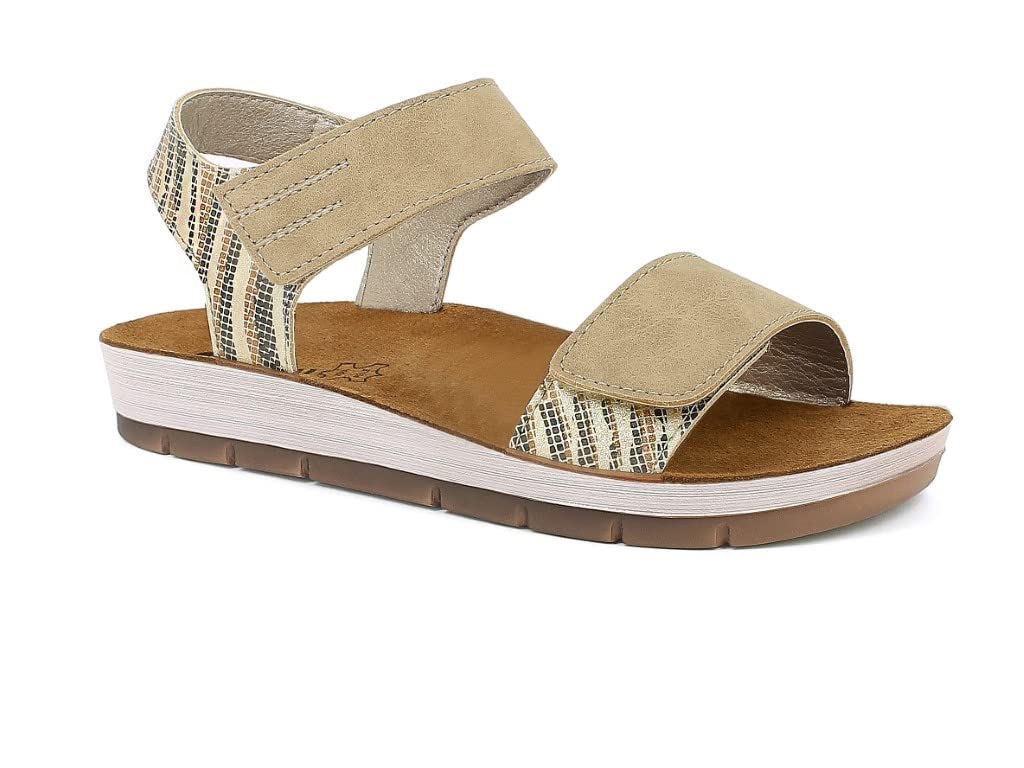 inblu Sandalias Bajas para Mujer con Detalle de Cebra, Ajustables por Desgarro, Planas