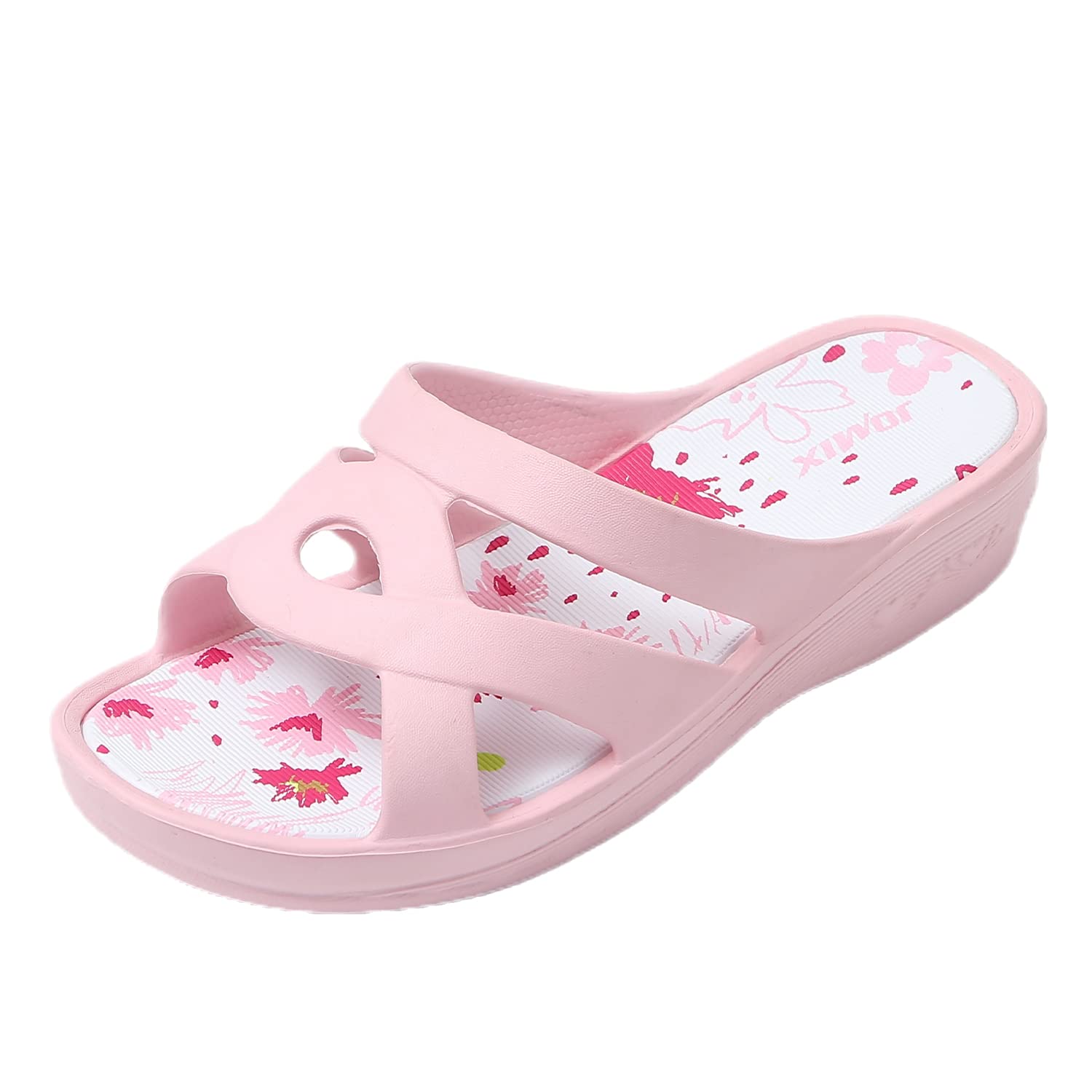 JOMIX Badelatschen Damen Schlappen Sommer Blumenmuster Fußbett Sandalen Badeschlappen Damen Bunt Meer Pool Strand Schwimmen Indoor Outdoor