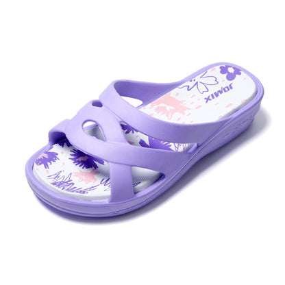 JOMIX Badelatschen Damen Schlappen Sommer Blumenmuster Fußbett Sandalen Badeschlappen Damen Bunt Meer Pool Strand Schwimmen Indoor Outdoor