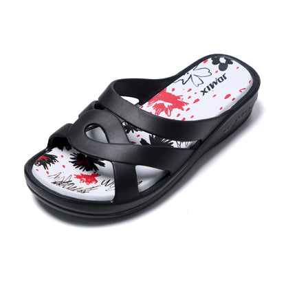 JOMIX Badelatschen Damen Schlappen Sommer Blumenmuster Fußbett Sandalen Badeschlappen Damen Bunt Meer Pool Strand Schwimmen Indoor Outdoor