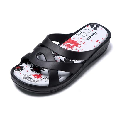 JOMIX Badelatschen Damen Schlappen Sommer Blumenmuster Fußbett Sandalen Badeschlappen Damen Bunt Meer Pool Strand Schwimmen Indoor Outdoor