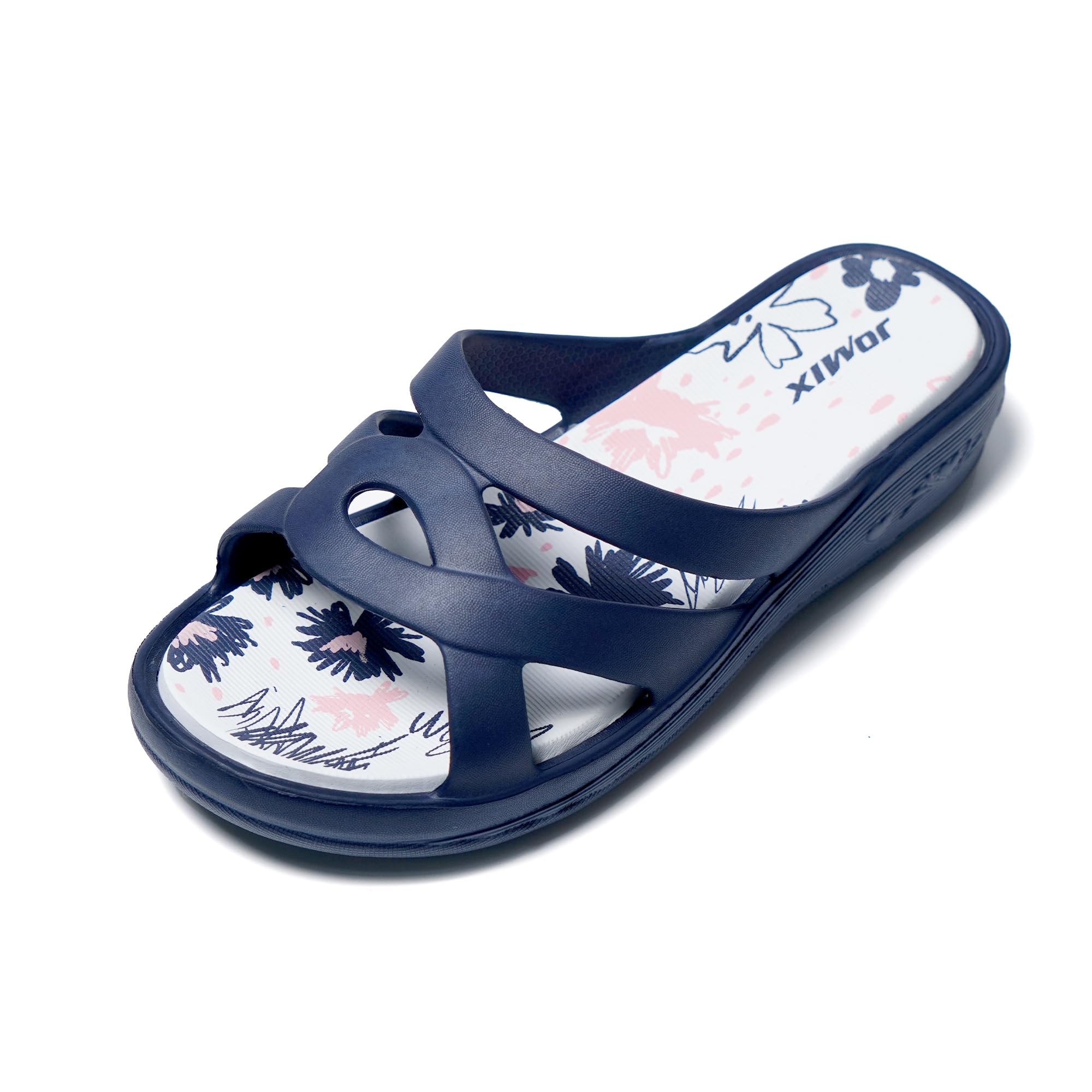 JOMIX Badelatschen Damen Schlappen Sommer Blumenmuster Fußbett Sandalen Badeschlappen Damen Bunt Meer Pool Strand Schwimmen Indoor Outdoor