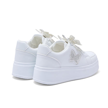 JOMIX Basket Casual Femme avec Nœud Chaussures Sport Femmes Compensé avec Lacets Légères Confortables pour Fitness Gym Outdoor