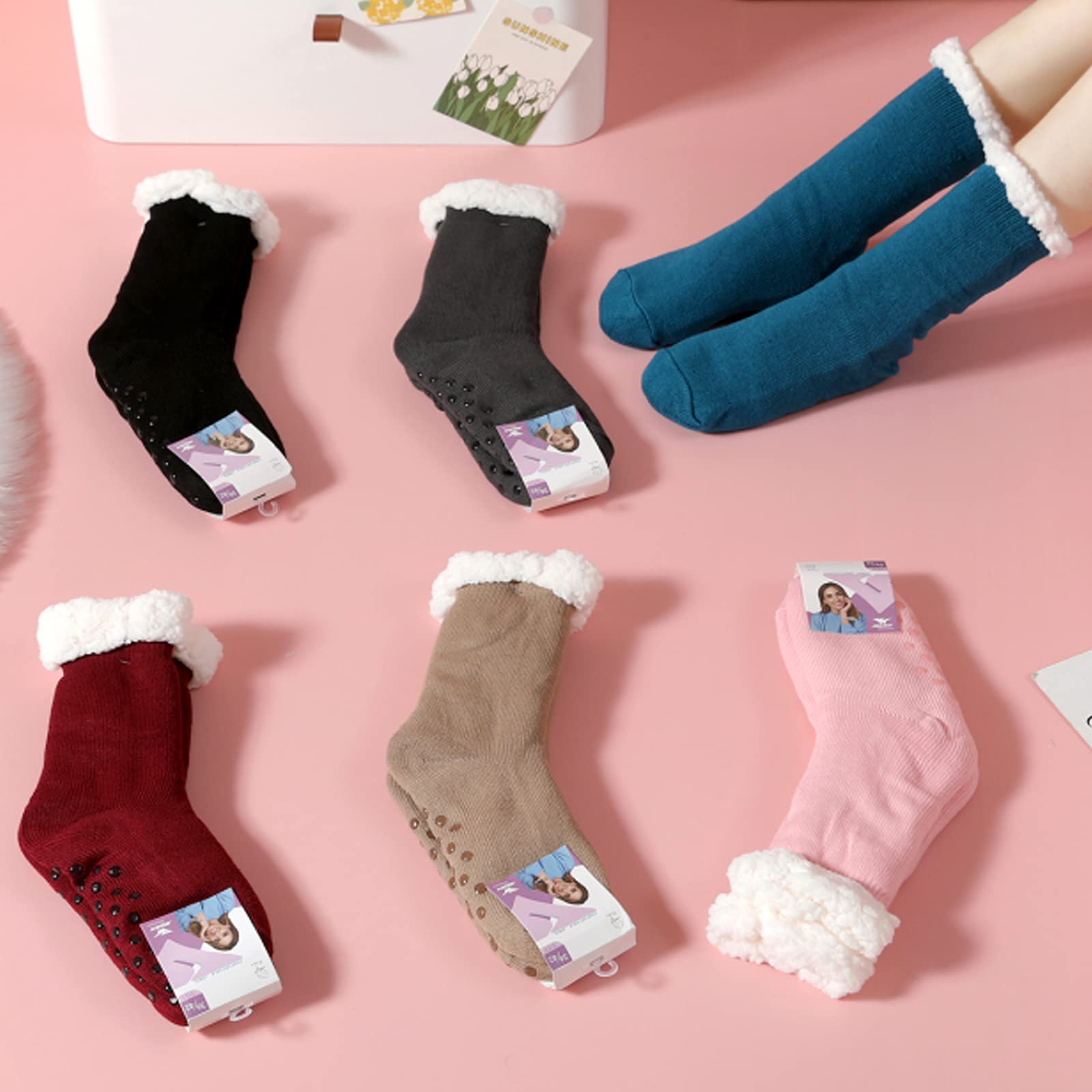 JOMIX Calze Antiscivolo Donna Invernali Calzini a Pantofole Imbottite Felpate Calzettoni Caldi