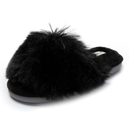 JOMIX Ciabatte Donna Pelose Punta Aperta Pantofole Pelliccia Sintetica Eleganti Comodi da Casa