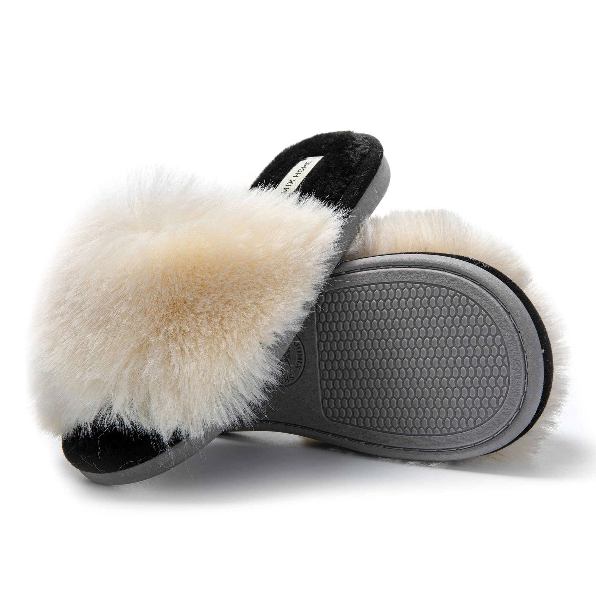 JOMIX Ciabatte Donna Pelose Punta Aperta Pantofole Pelliccia Sintetica Eleganti Comodi da Casa