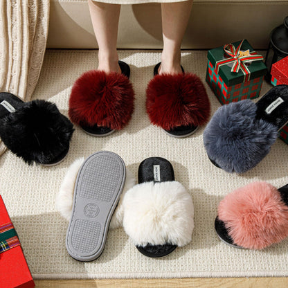JOMIX Ciabatte Donna Pelose Punta Aperta Pantofole Pelliccia Sintetica Eleganti Comodi da Casa
