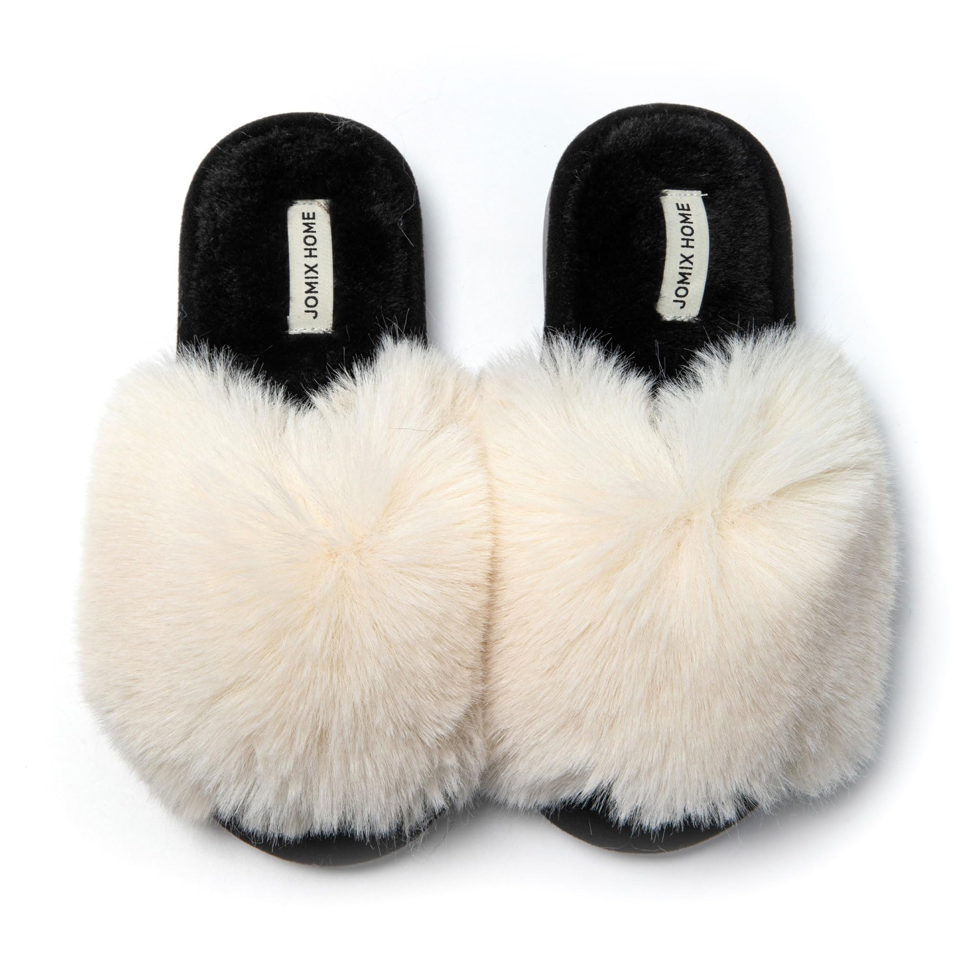 JOMIX Ciabatte Donna Pelose Punta Aperta Pantofole Pelliccia Sintetica Eleganti Comodi da Casa