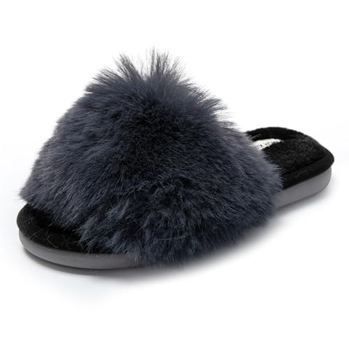 JOMIX Ciabatte Donna Pelose Punta Aperta Pantofole Pelliccia Sintetica Eleganti Comodi da Casa