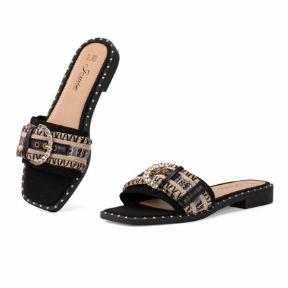 JOMIX Ciabatte Estive da Donna a Punta Quadrata Eleganti Pantofole Piatte Antiscivolo Pantofole Leggere e Traspiranti Facili da Camminare Senza Fatica WFC250364