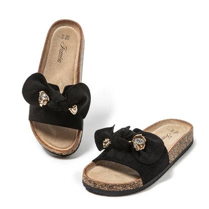 JOMIX Clogs Damen Pantoletten Sommer Sandalen mit Strass Fliege Strand Sandaletten Bequem Kork Strandsandalen Sommerschuhe
