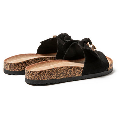 JOMIX Clogs Damen Pantoletten Sommer Sandalen mit Strass Fliege Strand Sandaletten Bequem Kork Strandsandalen Sommerschuhe