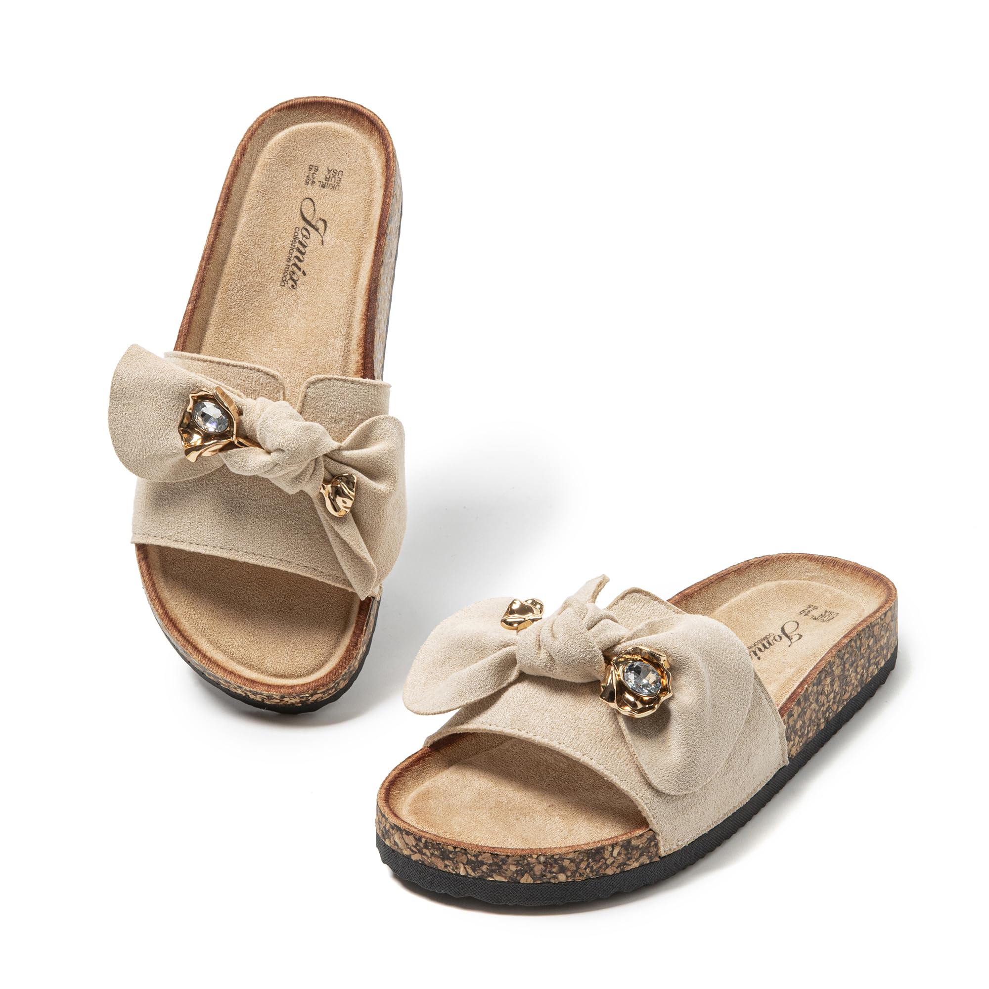 JOMIX Clogs Damen Pantoletten Sommer Sandalen mit Strass Fliege Strand Sandaletten Bequem Kork Strandsandalen Sommerschuhe