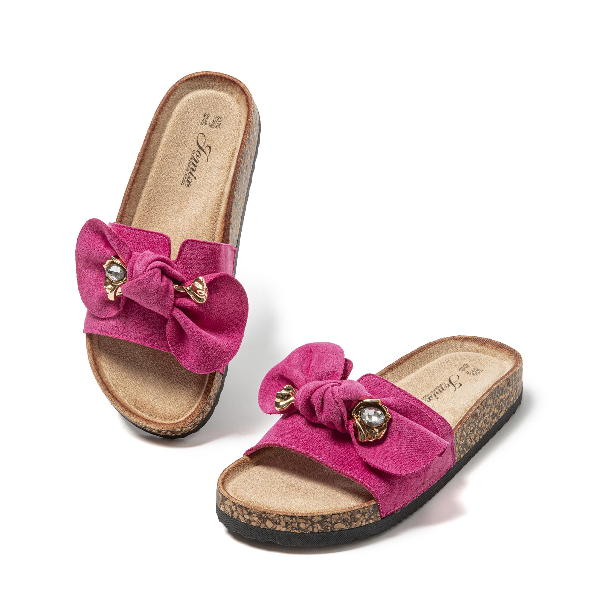 JOMIX Clogs Damen Pantoletten Sommer Sandalen mit Strass Fliege Strand Sandaletten Bequem Kork Strandsandalen Sommerschuhe