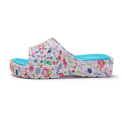 JOMIX Damen Badelatschen Sommer Dicke Sole Pantoletten Bunte Badeschuhe mit Fussbett 100% Eva Weiche Badeschuhe Süße Schlappen Lustig Sandalen Indoor Outdoor