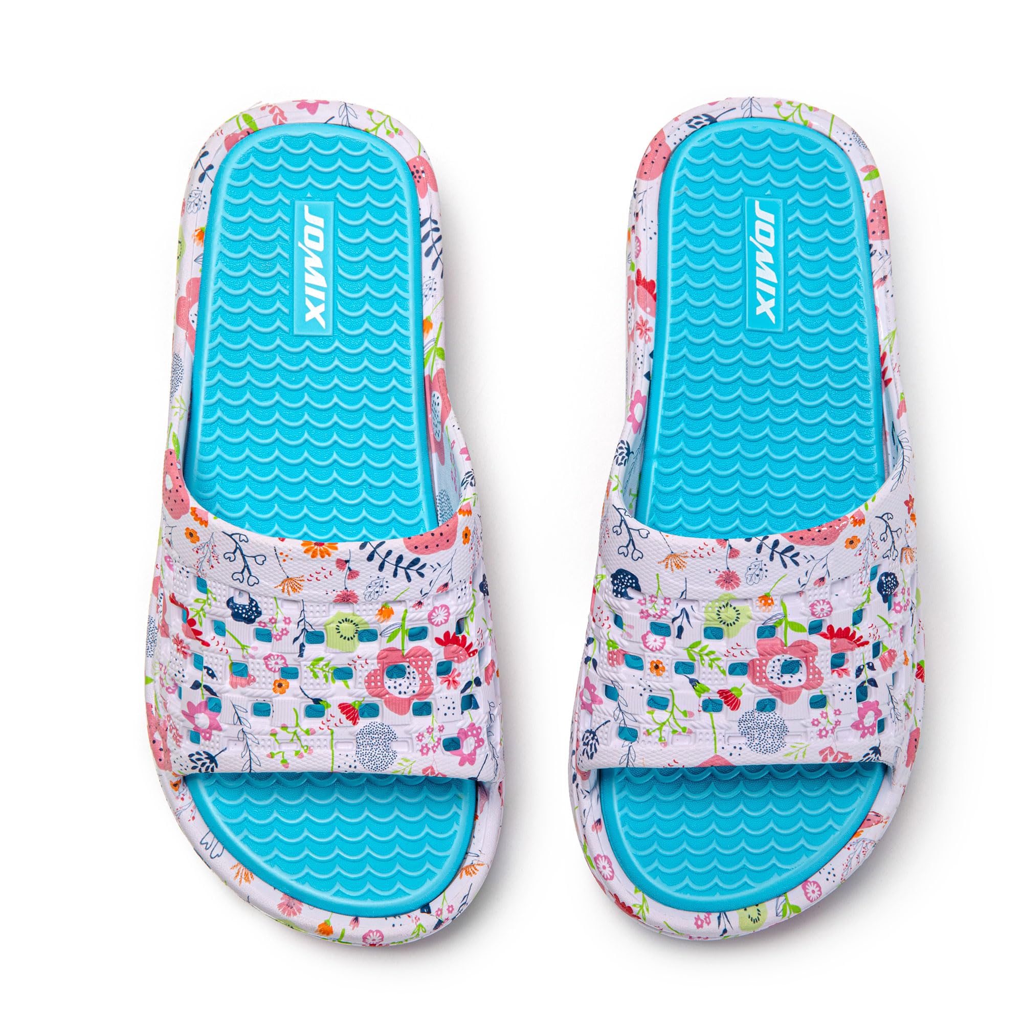 JOMIX Damen Badelatschen Sommer Dicke Sole Pantoletten Bunte Badeschuhe mit Fussbett 100% Eva Weiche Badeschuhe Süße Schlappen Lustig Sandalen Indoor Outdoor