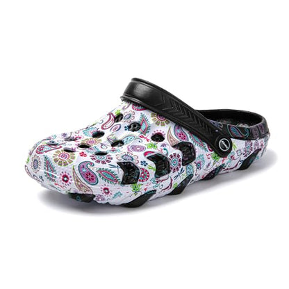 JOMIX Damen Clogs mit Fußbett Sommer Bunte Gartenschuhe Arbeitsclogs Anti - Rutsch Leicht Gummi Hausschuhe Pantoletten Wandern Meer Strand Pool