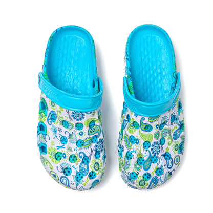 JOMIX Damen Clogs mit Fußbett Sommer Bunte Gartenschuhe Arbeitsclogs Anti - Rutsch Leicht Gummi Hausschuhe Pantoletten Wandern Meer Strand Pool