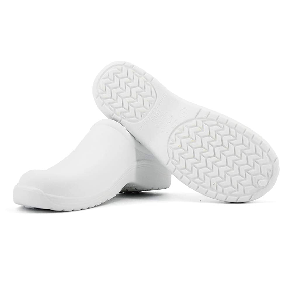 JOMIX Damen Clogs Pantoletten Gartenschuhe Leichte Medizinische Atmungsaktiv Arbeitsschuhe kochschuhe Rutschfest Gummi Gartenclogs ( Weiß, 41 EU )