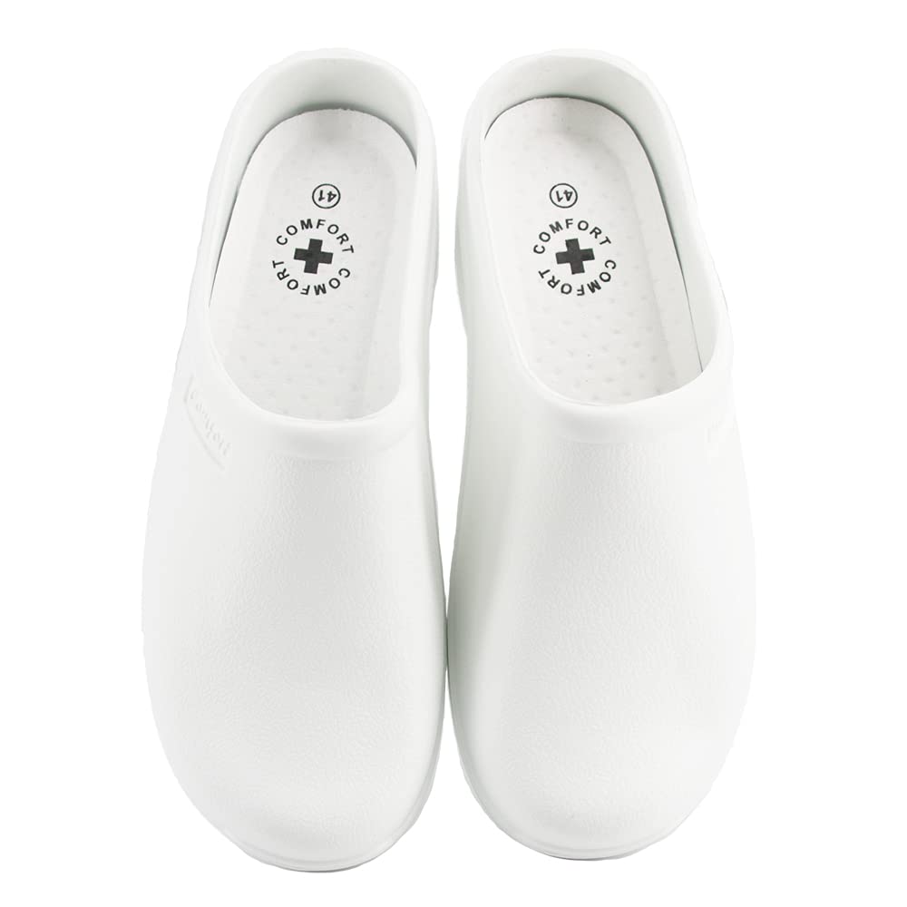 JOMIX Damen Clogs Pantoletten Gartenschuhe Leichte Medizinische Atmungsaktiv Arbeitsschuhe kochschuhe Rutschfest Gummi Gartenclogs (Weiß, 41 EU)