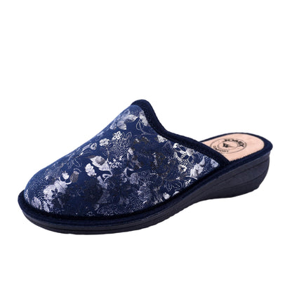 JOMIX Damen Hausschuhe Winter Bequem Geschlossen mit Keil Absatz Florales Glänzendes Muster Rutschfeste Sohle Warm Made in Italy