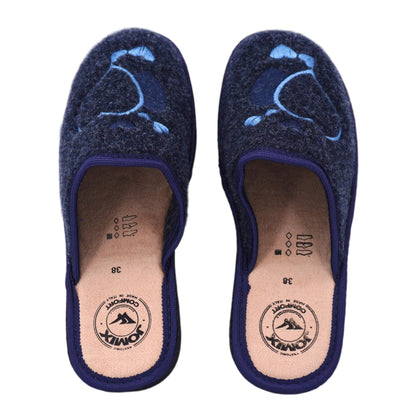 JOMIX Damen Hausschuhe Winter Bequeme Pantoffeln Niedriger Keilabsatz aus Filz mit Gestickten Herzen Warm Weich Rutschfest Made in Italy