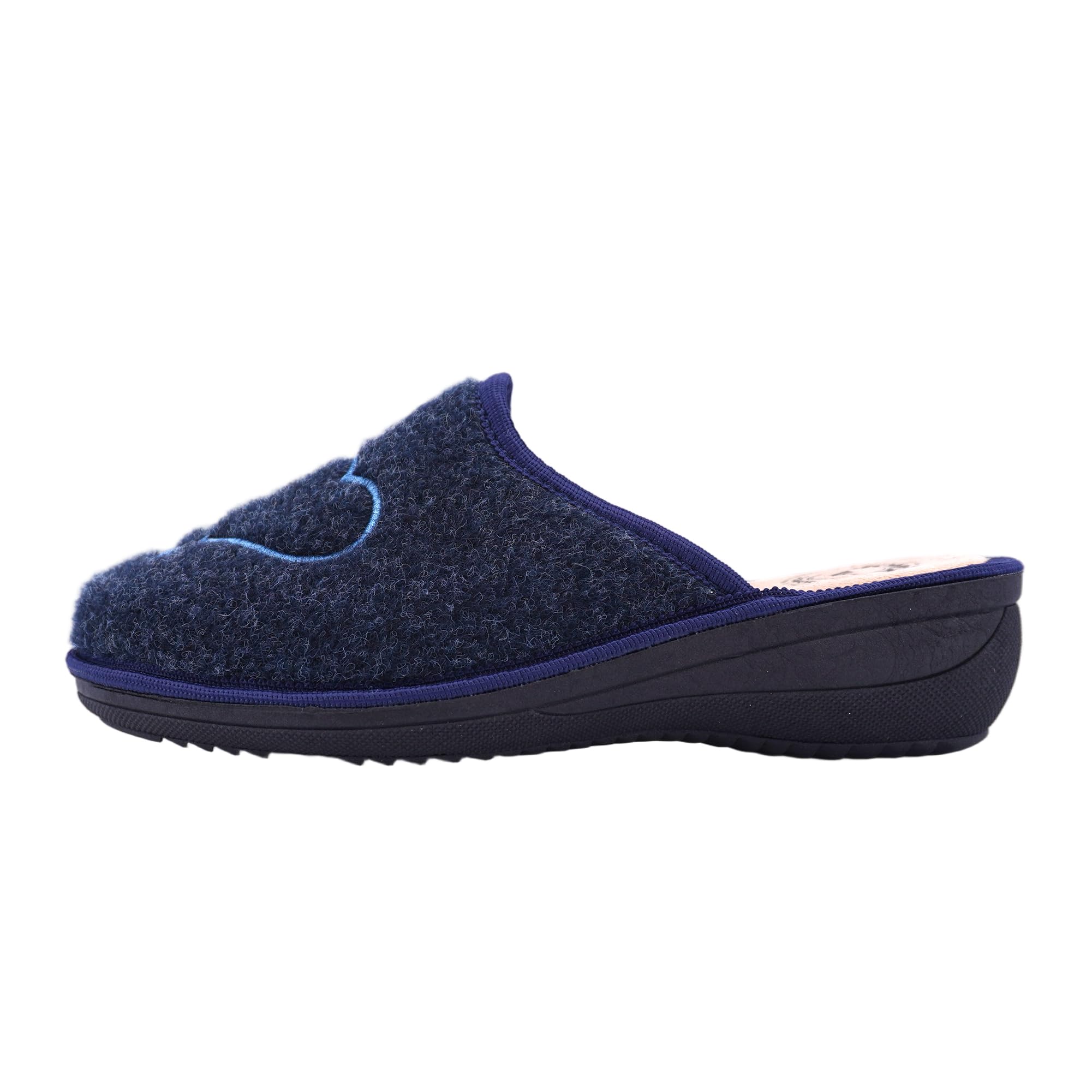 JOMIX Damen Hausschuhe Winter Bequeme Pantoffeln Niedriger Keilabsatz aus Filz mit Gestickten Herzen Warm Weich Rutschfest Made in Italy