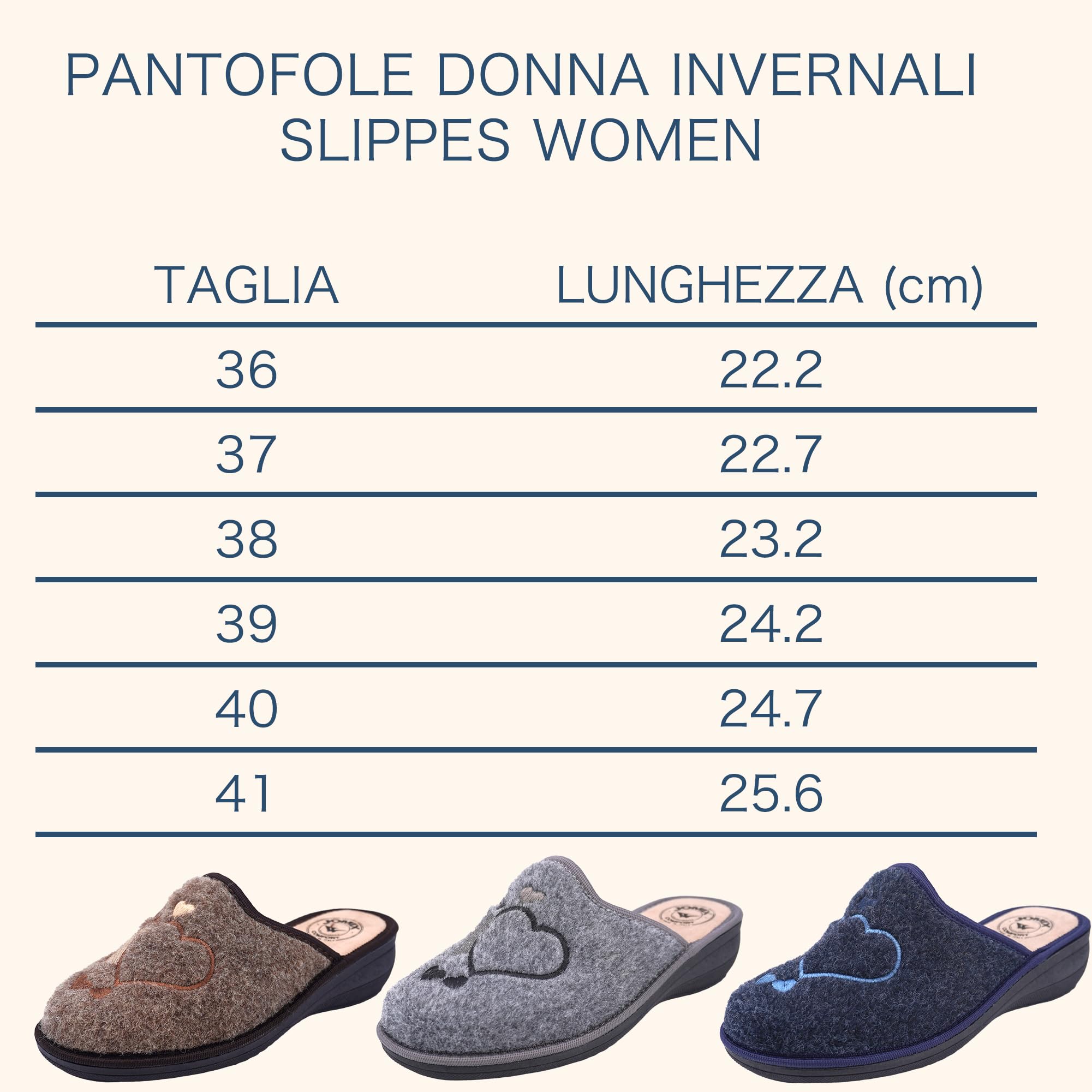JOMIX Damen Hausschuhe Winter Bequeme Pantoffeln Niedriger Keilabsatz aus Filz mit Gestickten Herzen Warm Weich Rutschfest Made in Italy