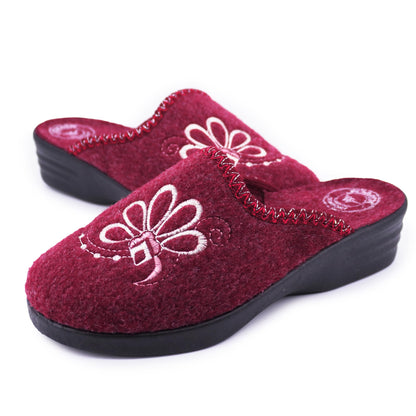 JOMIX Damen Hausschuhe Winter Made in Italy Bequem Weich mit Niedrigem Keil Blumenstickerei Elegant für Zuhause