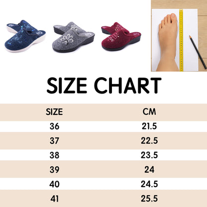 JOMIX Damen Hausschuhe Winter Made in Italy Bequem Weich mit Niedrigem Keil Blumenstickerei Elegant für Zuhause