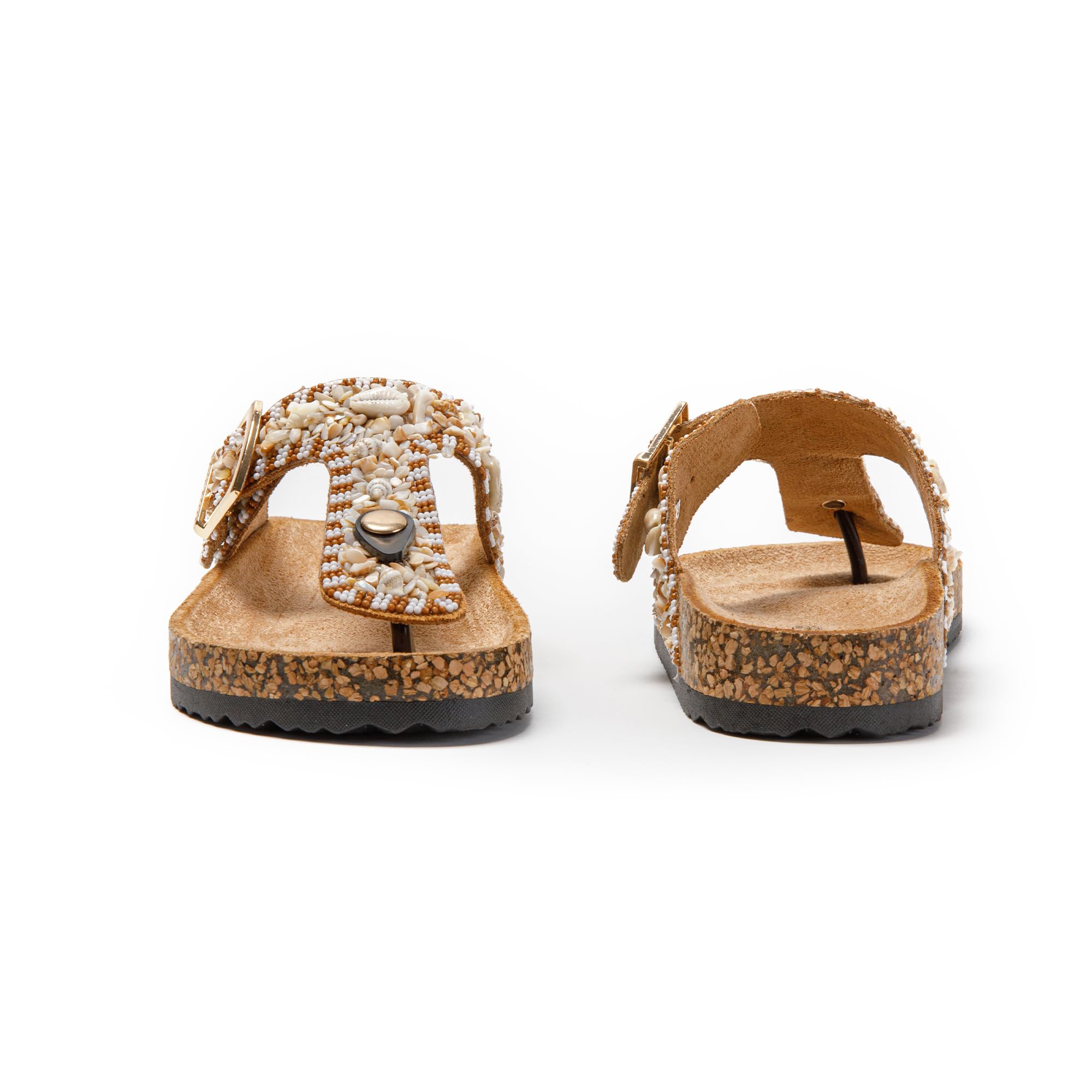 JOMIX Damen Pantoletten - Bequeme Kork Flip Flops mit Strasssteinen Sommer Glitzer Sandalen Schnalle Sommerschuhe Meer Pool Strand Schwimmen