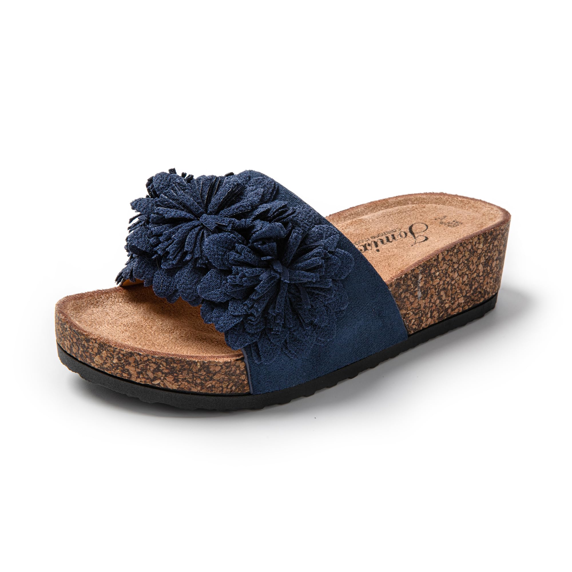 JOMIX Damen Pantoletten Blumen Clogs Sandalen Plateau Kork Strand Sommerschuhe