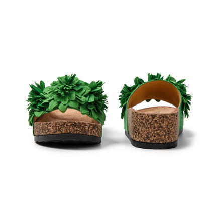 JOMIX Damen Pantoletten Blumen Clogs Sandalen Plateau Kork Strand Sommerschuhe