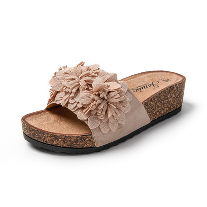 JOMIX Damen Pantoletten Blumen Clogs Sandalen Plateau Kork Strand Sommerschuhe