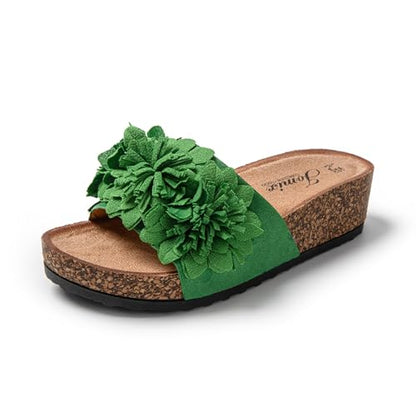 JOMIX Damen Pantoletten Blumen Clogs Sandalen Plateau Kork Strand Sommerschuhe